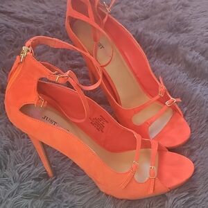 JustFab Orange Strappy Heels with Stiletto
